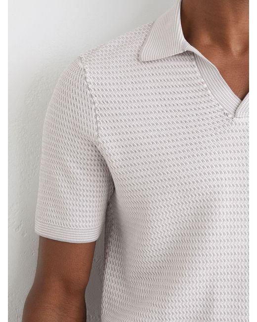 Reiss White Redbury - Soft Grey Open-collar Textured-knit Polo Shirt, L for men
