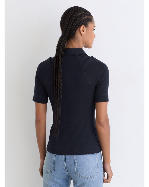 Reiss Blue Collar-Insert Jersey-Knit Top With Wool