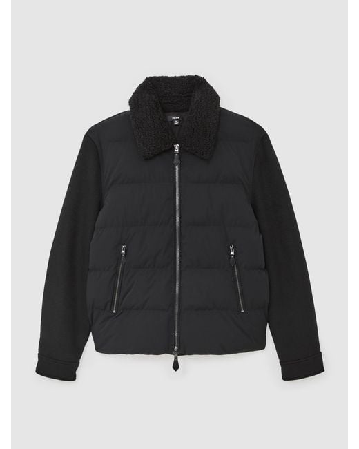 Reiss Black Wool-Sleeve Quilted Puffer Jacket for men