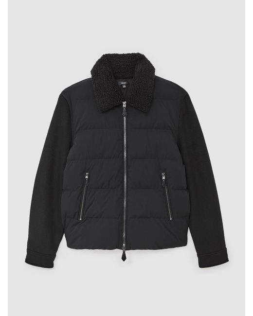 Reiss Black Wool-Sleeve Quilted Puffer Jacket for men