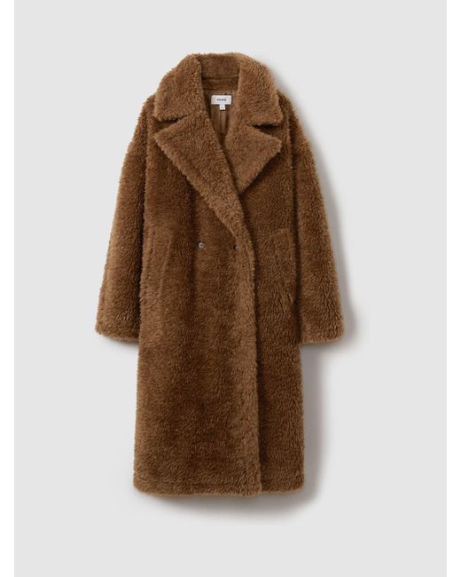 Reiss Darla - Brown Petite Teddy Coat With Wool, M
