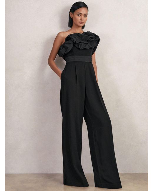 Reiss Women's Blue Sculptural Strapless Wide-Leg Jumpsuit