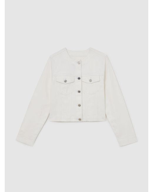 Reiss White Collarless Cropped Jacket