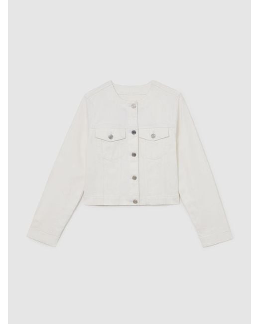 Reiss White Collarless Cropped Jacket