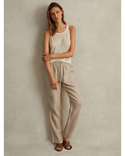 Reiss Natural Romie - Sand Drawstring Linen Trousers, Us 4