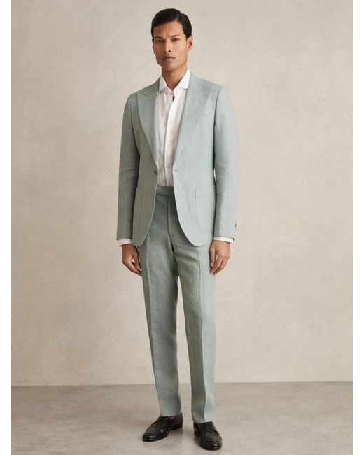 Reiss Green Linen Single-Breasted Suit Blazer Slim-Fit for men