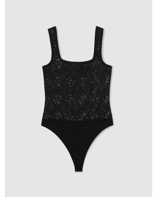 Reiss Black Floral Print Lace Bodysuit