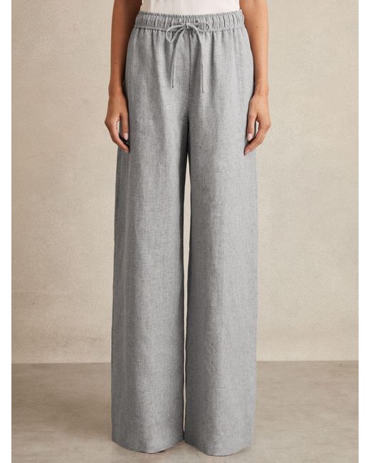 Reiss Natural Petite Linen-Blend Wide-Leg Trousers