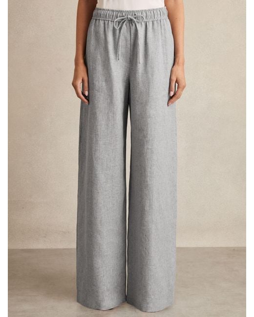 Reiss Natural Petite Linen-Blend Wide-Leg Trousers