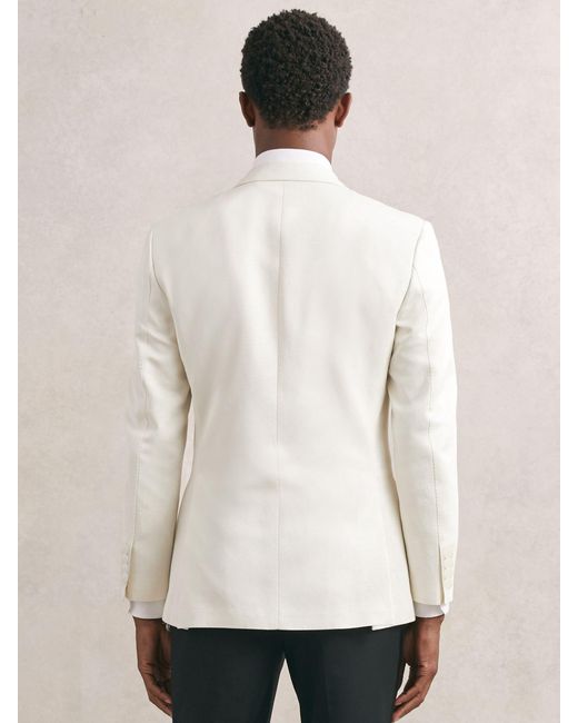 Reiss White Textured Single-Breasted Blazer Tailored-Fit Cotton-Blend for men