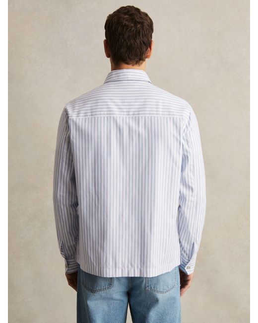 Reiss Palina - White/soft Blue Cotton Stripe Zip-through Shirt, Xl for men