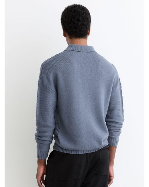 Reiss Blue Wool-Blend Half-Button Polo Jumper for men