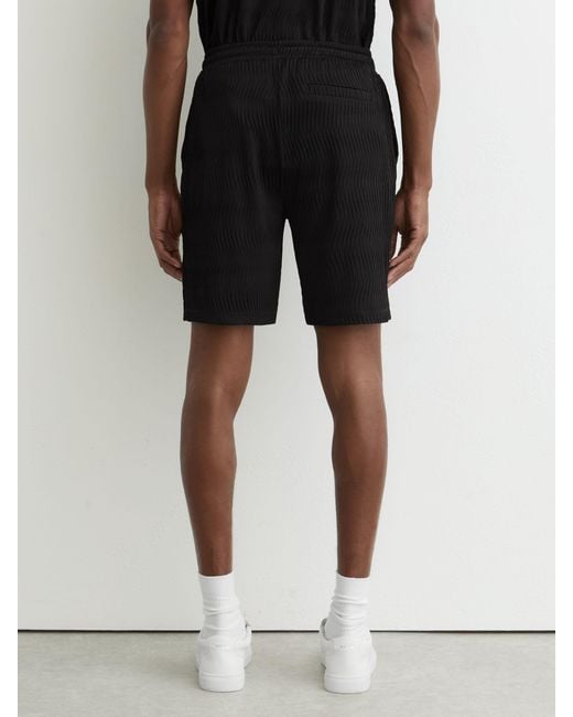 Reiss Black Textured-Wave Drawstring Shorts for men
