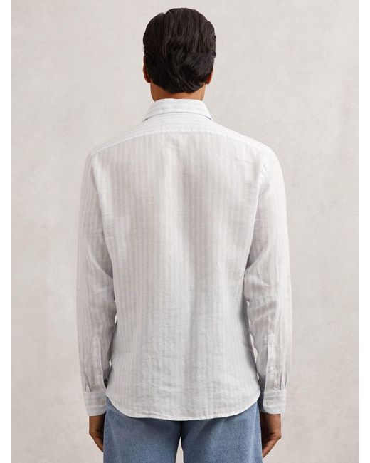 Reiss White Pale & Stripe Linen Striped Cutaway-Collar Shirt Regular-Fit for men