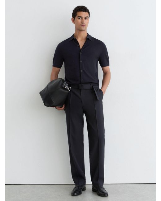 Reiss Blue Drayton Merino Wool Button-Through Shirt for men