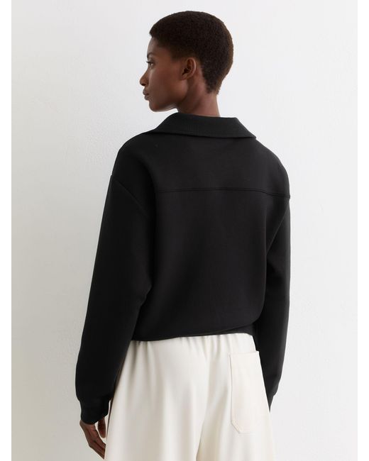 Reiss Black Premium Interlock Collar Sweatshirt