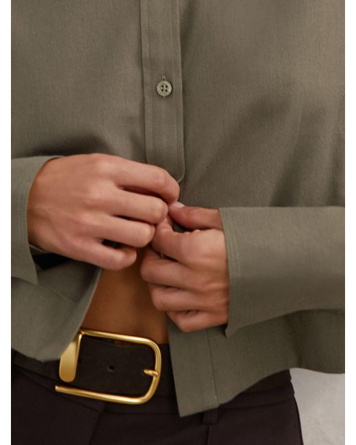 Reiss Brown Caylan - Khaki Green Cotton And Wool Cropped Shirt, Us 12