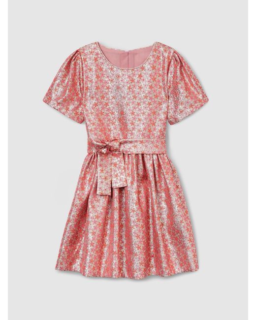 Reiss Pink Floral Print Round Neck Dress, Size: 13-14 Years