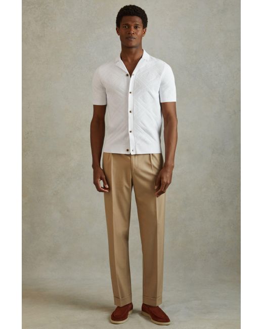 Reiss Natural Biarritz - White Cotton Cuban Collar Shirt, M for men