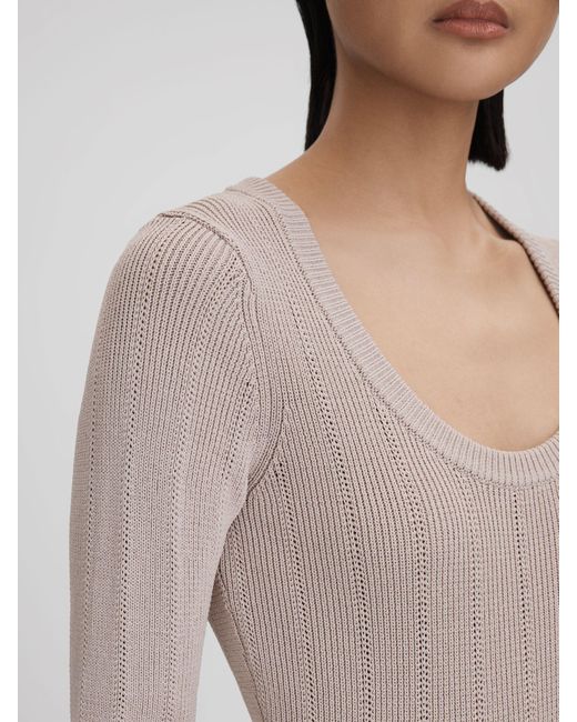 Reiss Blue Sierra - Neutral Knitted Scoop Neck Top, M (us 8-10)