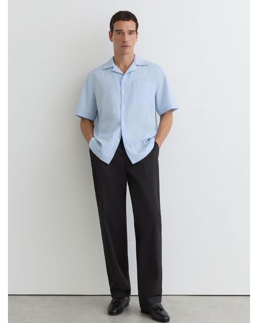 Reiss Eclipse - Soft Blue Textured Cuban-collar Short-sleeve Shirt, M for men