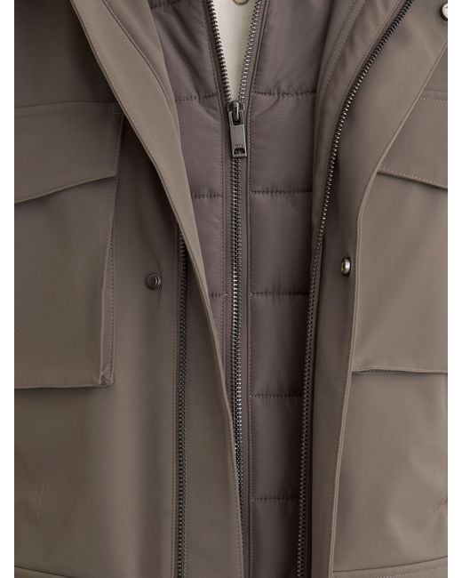 Reiss Gray Four-Pocket Hooded Jacket With Removable Gilet for men