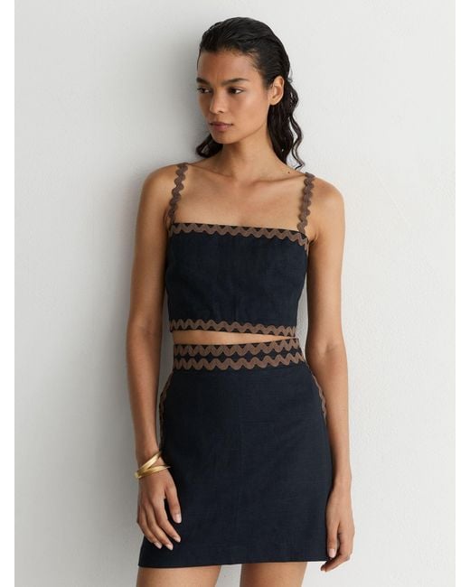 Reiss White Linen Wave-Trim Mini Skirt