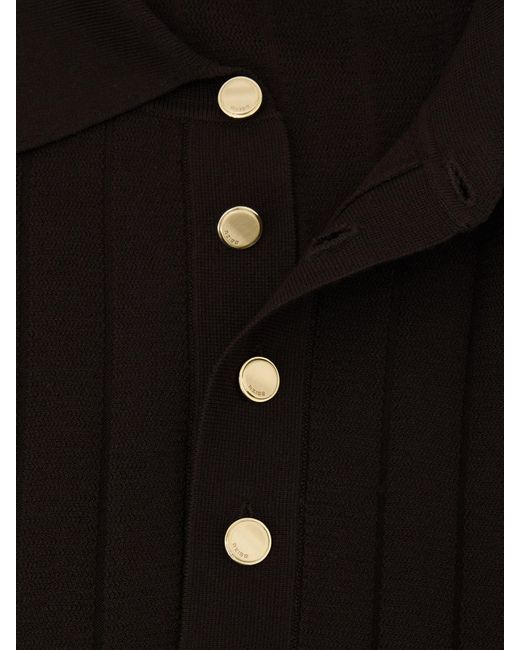 Reiss Black Wide-Ribbed Half-Button Polo Jumper for men