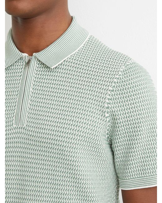 Reiss Brink - Soft Sage Green Textured-knit Half-zip Polo Shirt, S for men