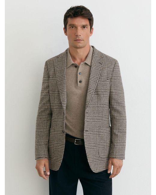 Reiss Brown Wool-Blend Houndstooth Single-Breasted Blazer Classic-Fit for men