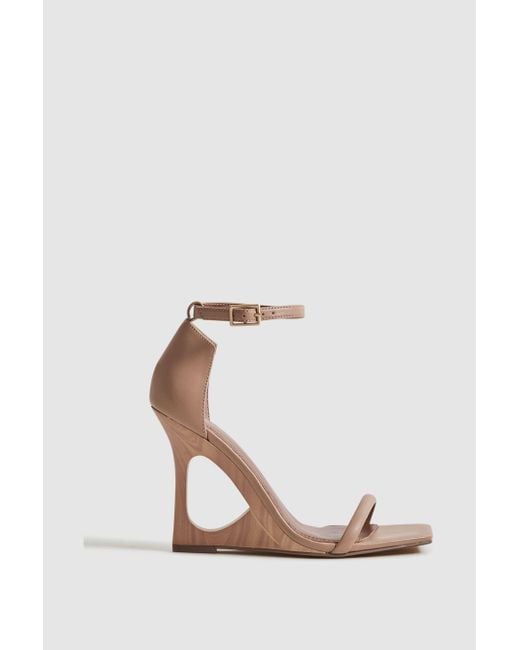 Reiss Natural Cora - Nude Leather Strappy Wedge Heels
