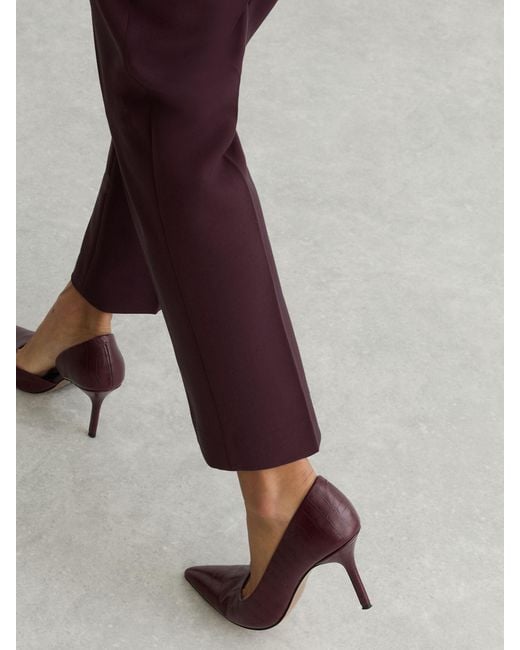 Reiss Purple Leather Crocodile-Effect Court Shoes