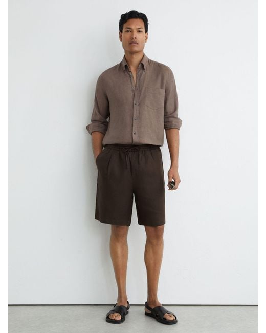 Reiss Multicolor Short - Chocolate Brown Barges Linen Drawstring Shorts, 32 for men