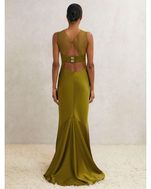 Reiss Green Sheer Panel Maxi Dress