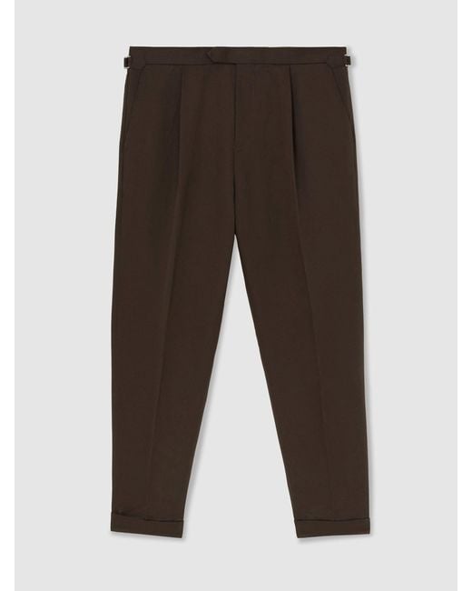 Reiss Gray Linen-Blend Side-Adjuster Tapered Trousers for men