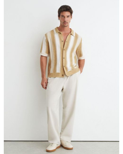 Reiss Natural Stitch-Detail Stripe Knitted Shirt With Cotton for men