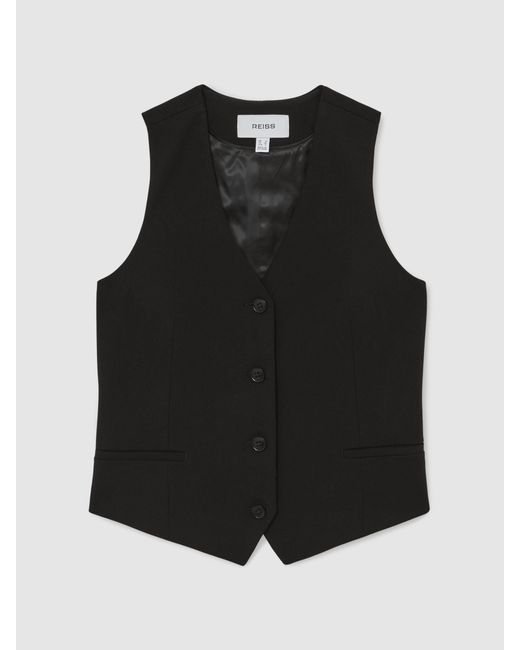 Reiss Black Single-Breasted Twill Waistcoat