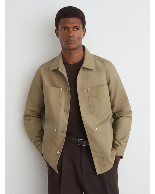 Reiss Natural Cotton-Twill Four-Pocket Overshirt for men