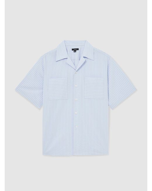 Reiss Blue Soft & Lyocell-Blend Stripe Twin-Pocket Shirt for men