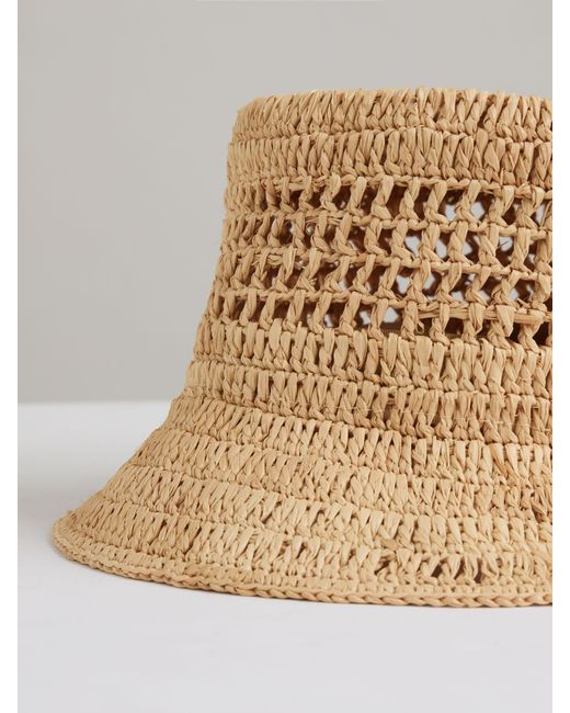 Reiss Natural Ramona Bucket Hat Straw Plain, Size: M & L
