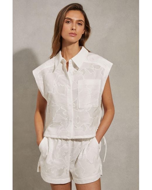 Reiss Nia - White Cotton Embroidered Shirt