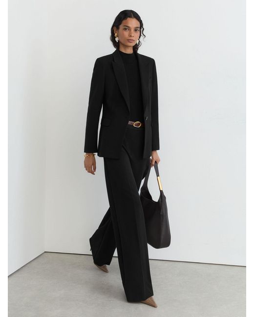 Reiss Black Petite Wide-Leg Suit Trousers