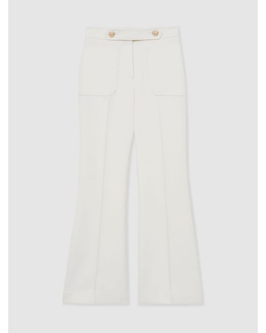 Reiss Natural Twill Button-Tab Flared Trousers With Wool