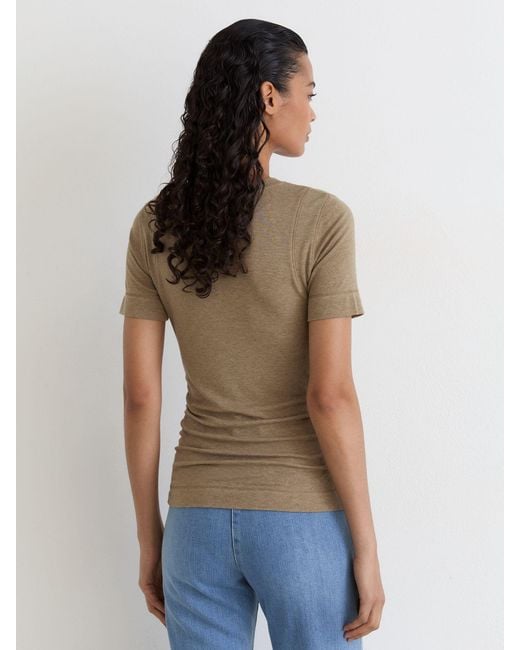 Reiss Blue Lyocell-Wool Ruched Crew-Neck T-Shirt