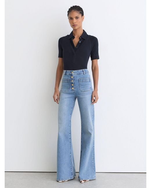 Reiss Blue Collar-Insert Jersey-Knit Top With Wool