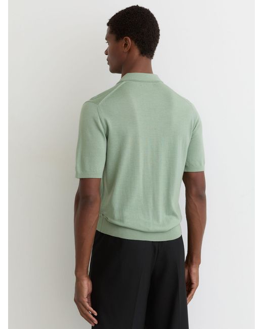 Reiss White Merino Wool Open Collar Polo Shirt for men