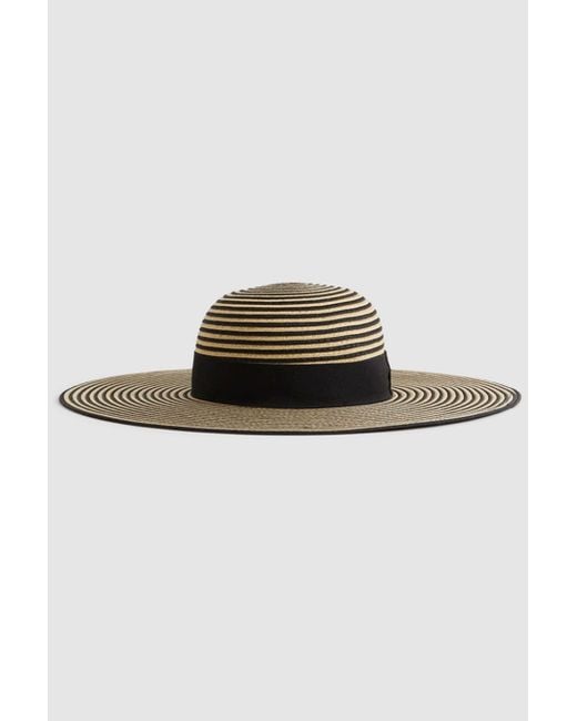 Reiss Multicolor Emilia Paper Straw Wide Brim Hat - Black And Brown Stripe
