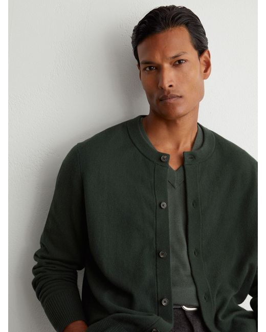 Reiss Green Wool-Cashmere Jersey-Knit Cardigan for men