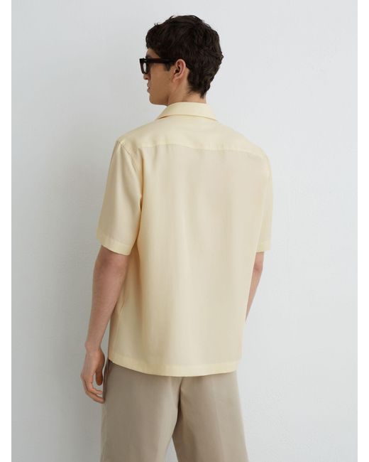 Reiss Natural Supra - Lemon Yellow Lyocell-linen Short-sleeve Shirt, M for men