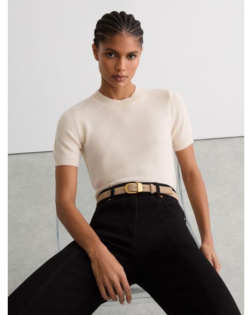 Reiss Natural Hazel - Stone Leather Curved-buckle Belt, S (us 4-6)